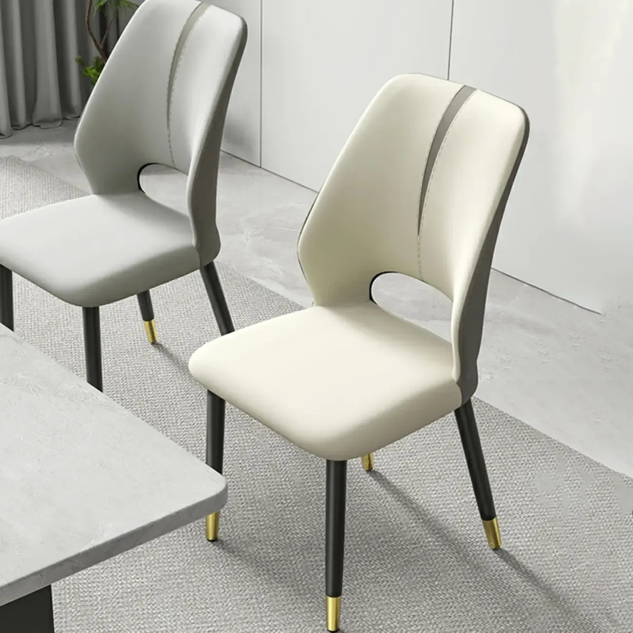 Faux Leather Wingback Metal Legs Dining Chairs