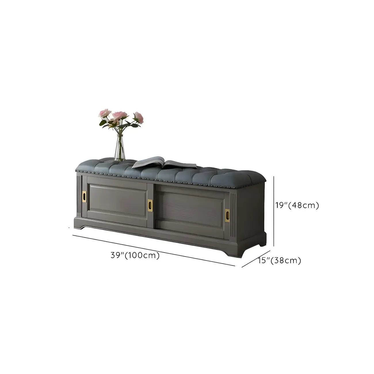 Upholstered Grey Flip-Up Top Shoe Bench for Entryway