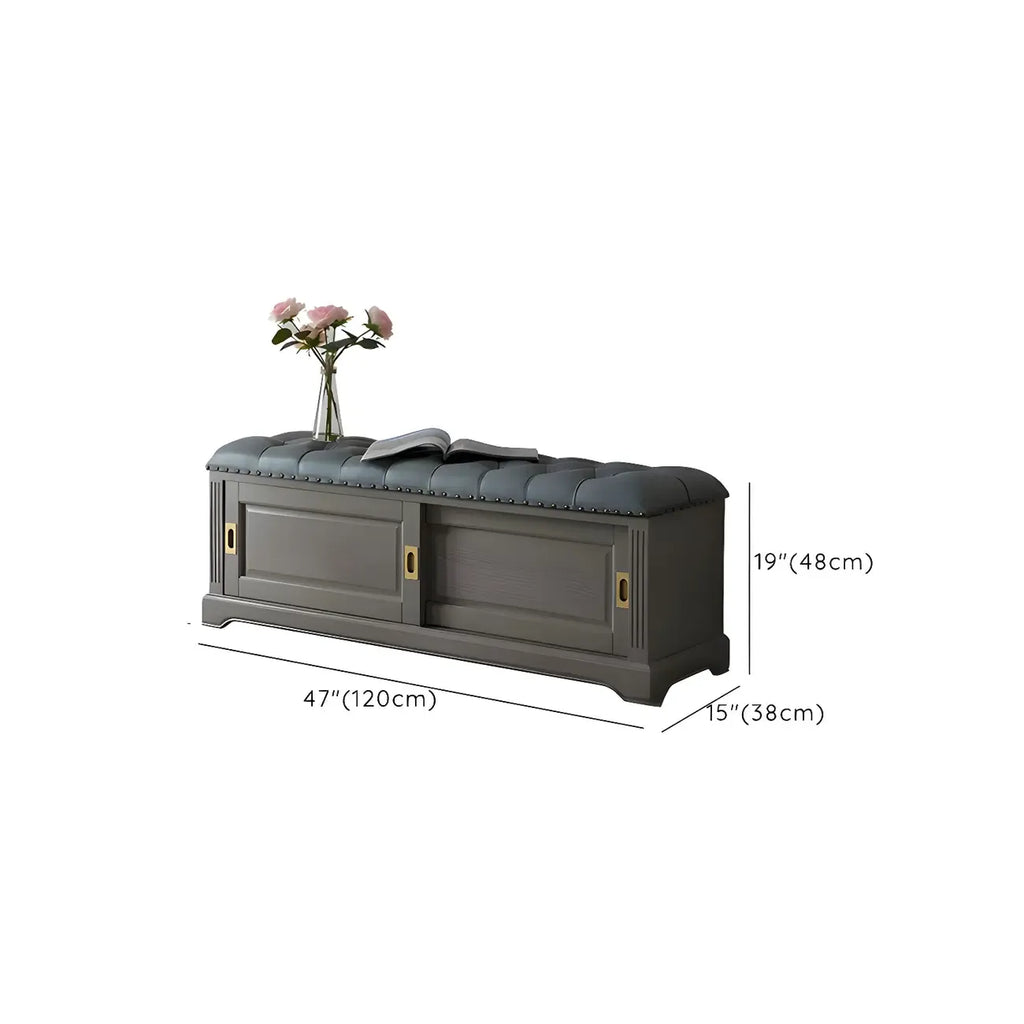 Upholstered Grey Flip-Up Top Shoe Bench for Entryway