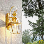 Classic Gold Glass Caged Outdoor Wall Lantern Light