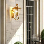 Classic Gold Glass Caged Outdoor Wall Lantern Light