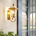 Classic Gold Glass Caged Outdoor Wall Lantern Light