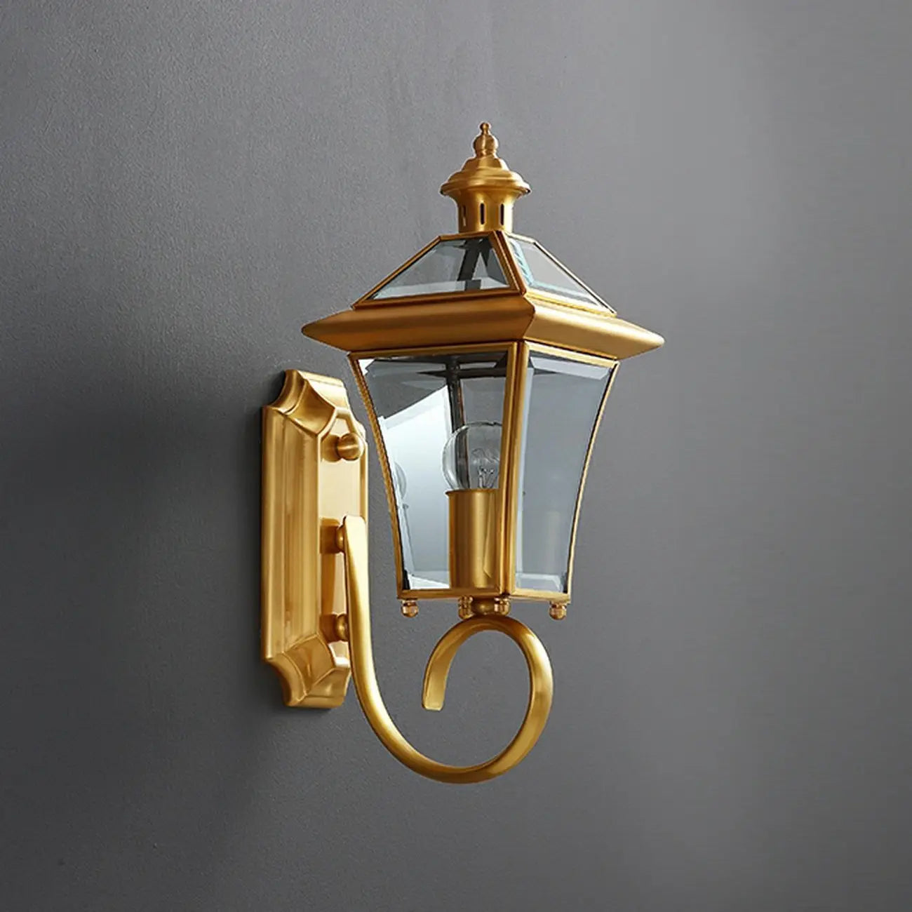 Classic Gold Glass Caged Outdoor Wall Lantern Light