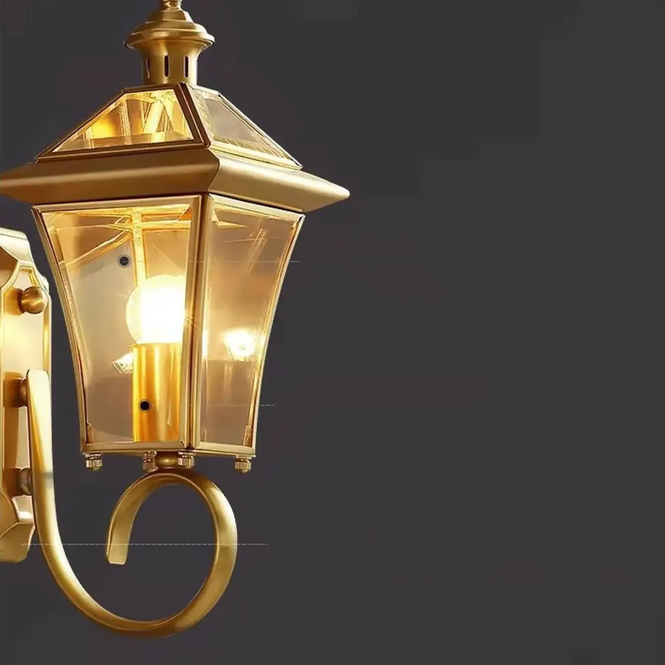 Classic Gold Glass Caged Outdoor Wall Lantern Light