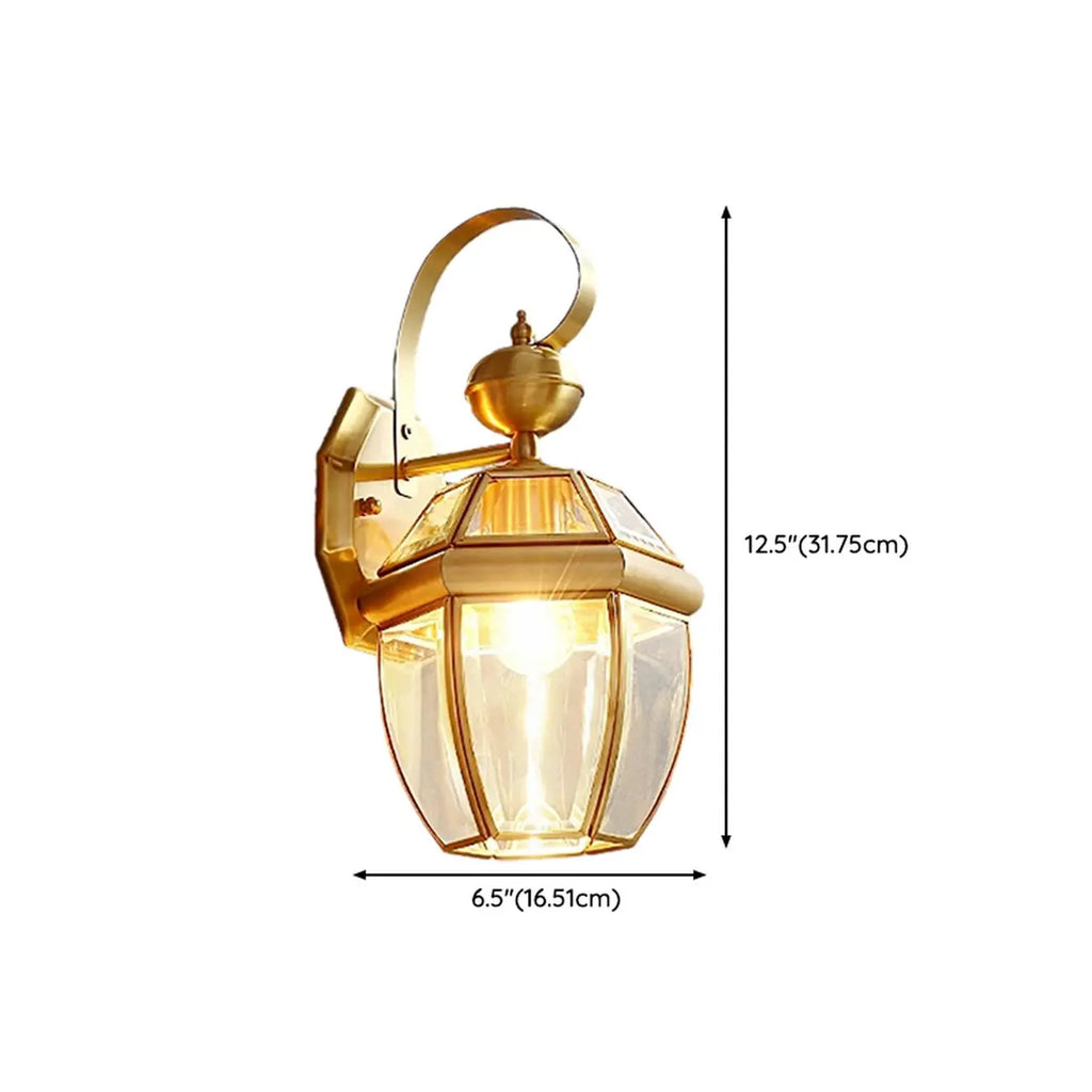 Classic Gold Glass Caged Outdoor Wall Lantern Light