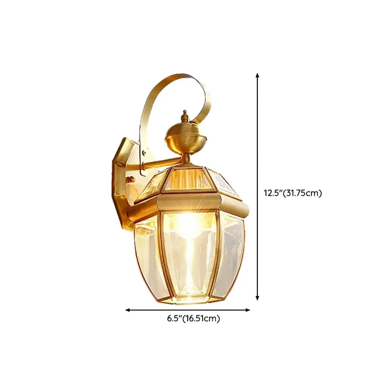 Classic Gold Glass Caged Outdoor Wall Lantern Light