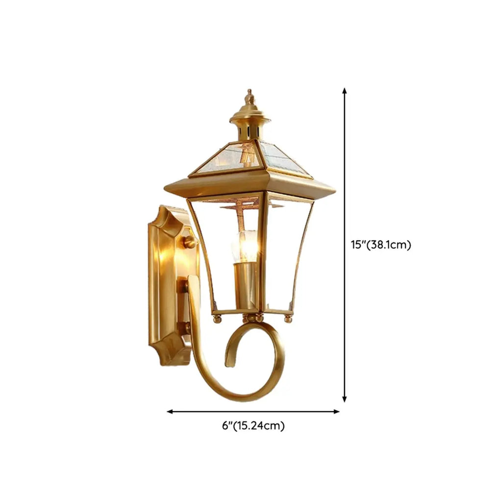 Classic Gold Glass Caged Outdoor Wall Lantern Light