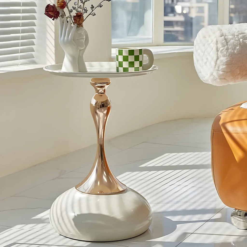 Luxurious Round Metal End Table with Tray for Living Room