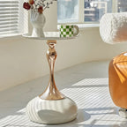 Luxurious Round Metal End Table with Tray for Living Room