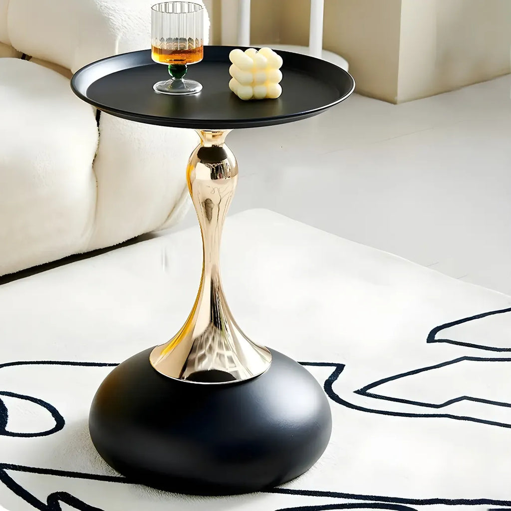 Luxurious Round Metal End Table with Tray for Living Room