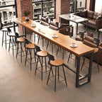 Brown Rectangular Pine Wood Bar Table with Steel Base