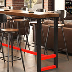 Brown Rectangular Pine Wood Bar Table with Steel Base