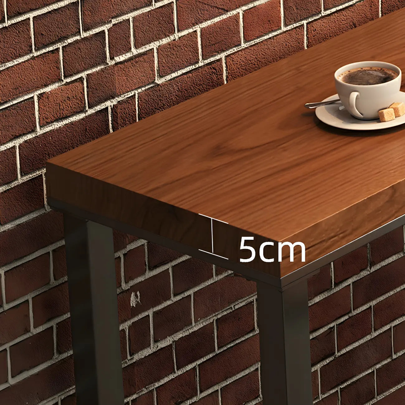 Brown Rectangular Pine Wood Bar Table with Steel Base