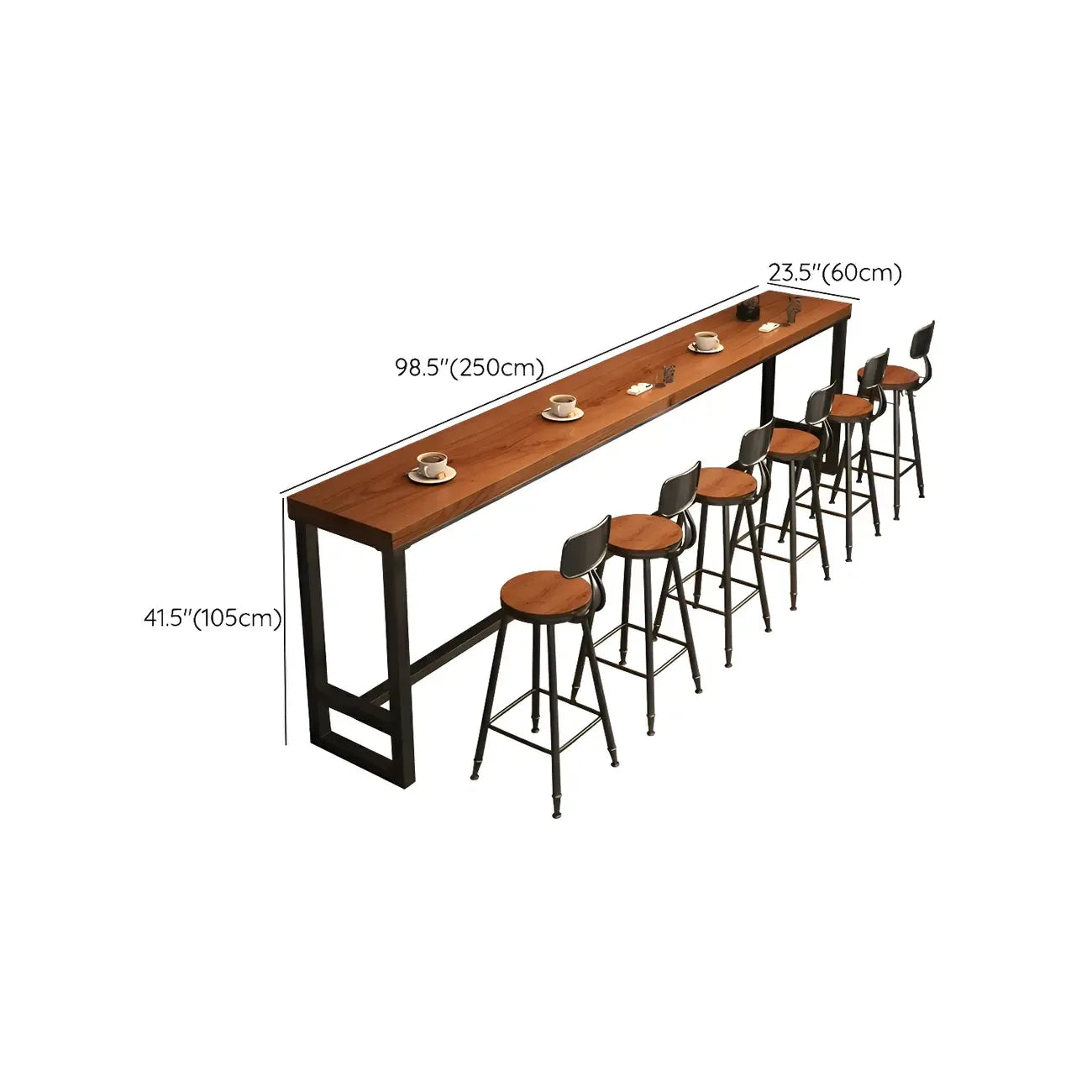 Brown Rectangular Pine Wood Bar Table with Steel Base