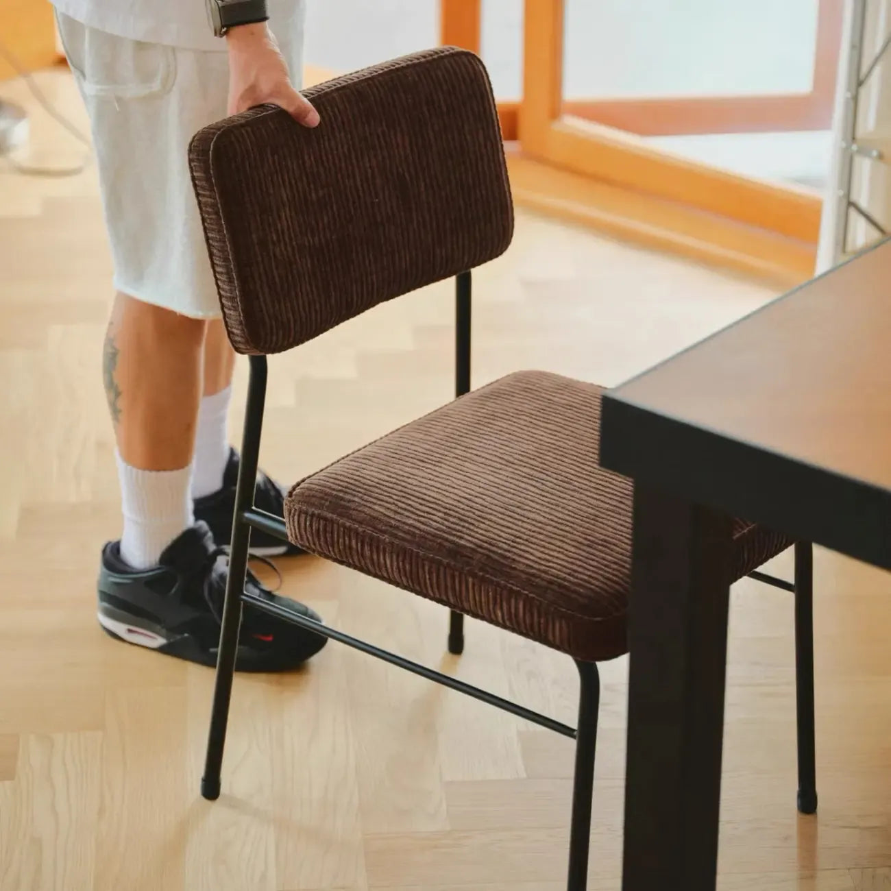 Mid-Century Modern Corduroy Armless Dining Chairs Set of 2