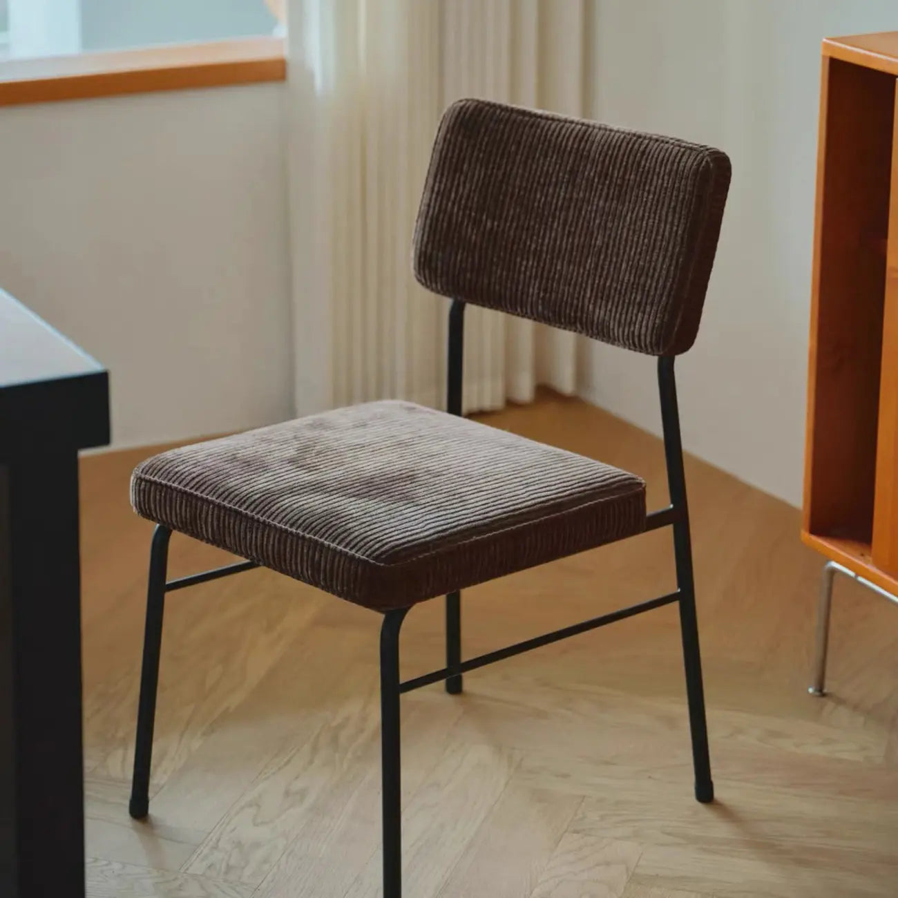 Mid-Century Modern Corduroy Armless Dining Chairs Set of 2