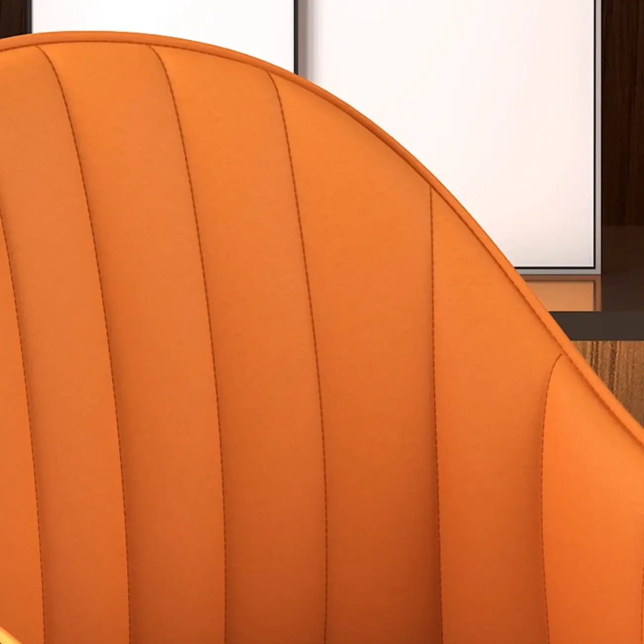 Art Deco Bucket Orange Leather Bar Stool with Back