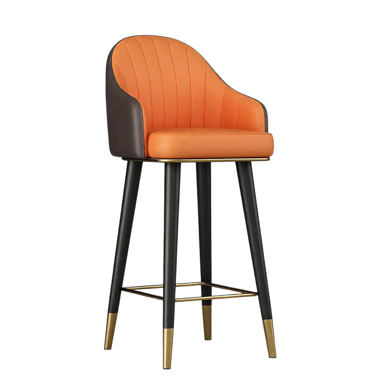 Art Deco Bucket Orange Leather Bar Stool with Back