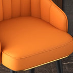 Art Deco Bucket Orange Leather Bar Stool with Back