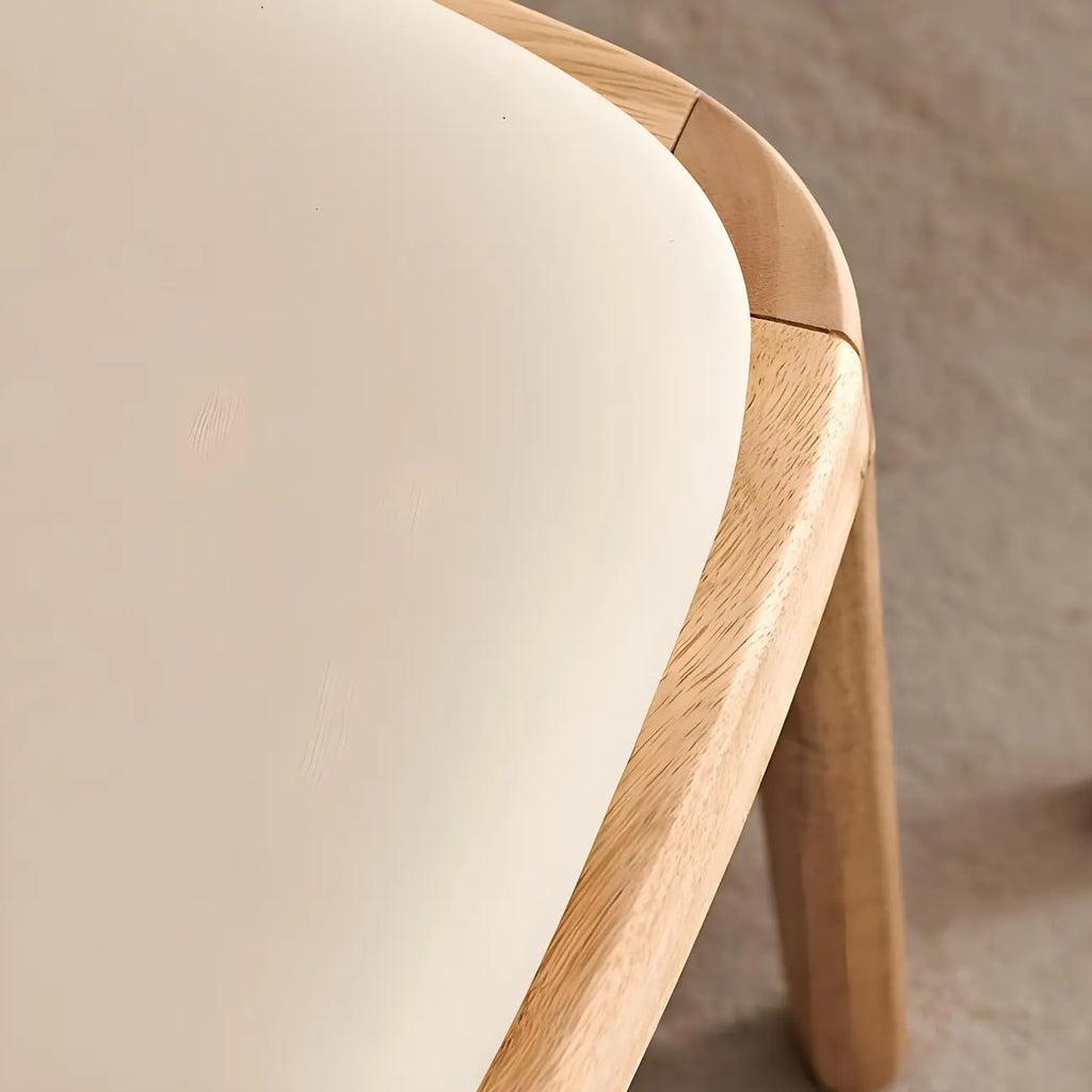Cream Wood Faux Leather Solid Back Dining Chair