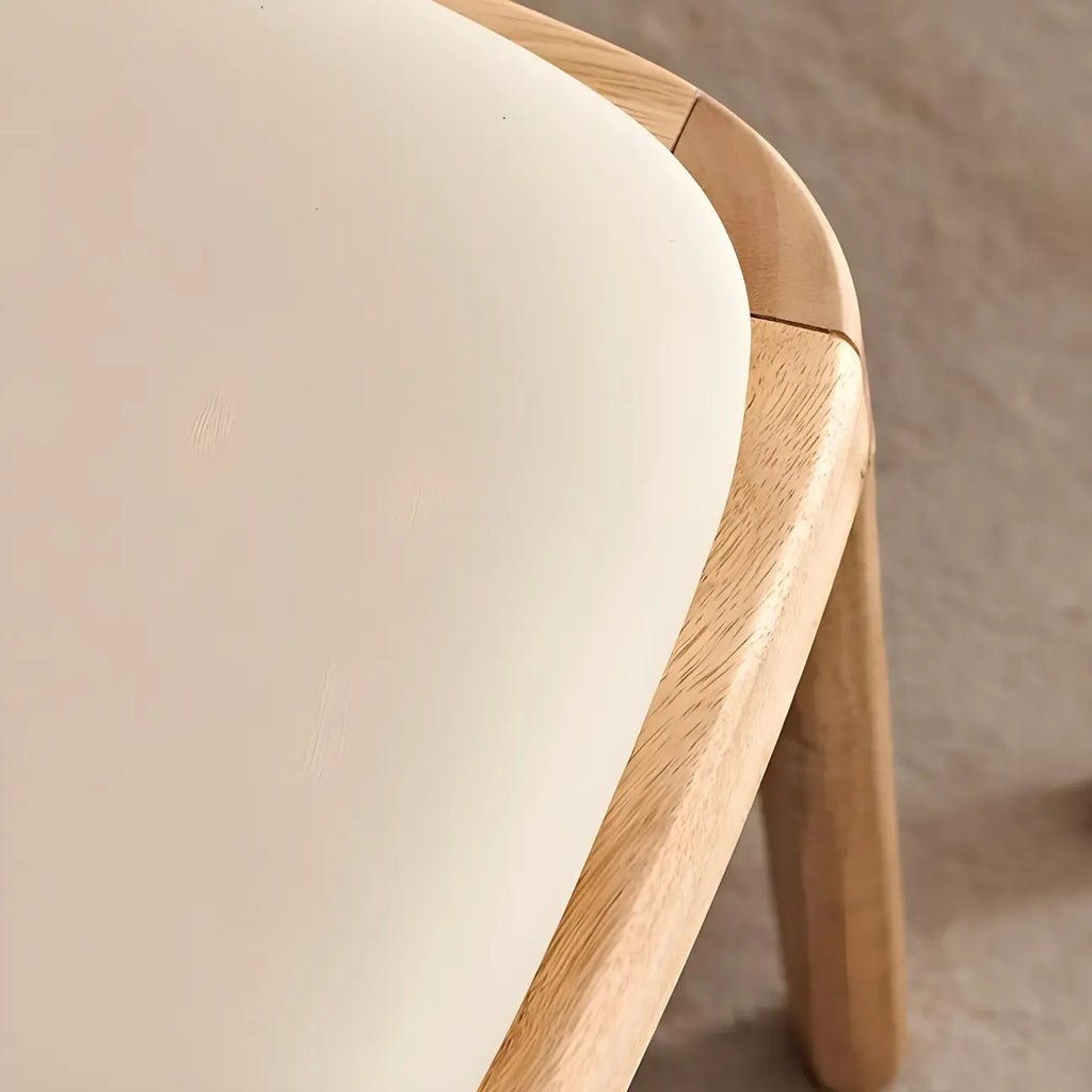 Cream Wood Faux Leather Solid Back Dining Chair