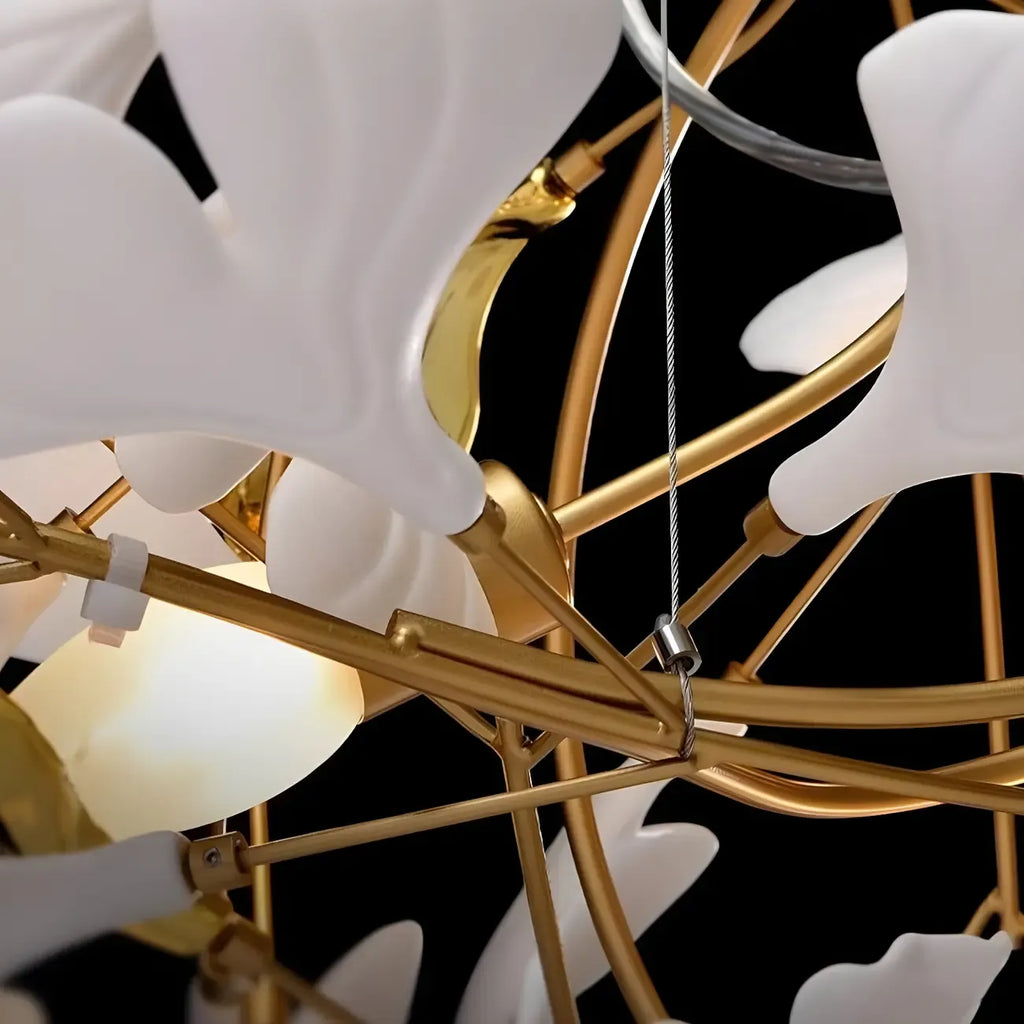 Elegant Leaf Shape Ceramics Golden Spiral Stairwell Chandelier