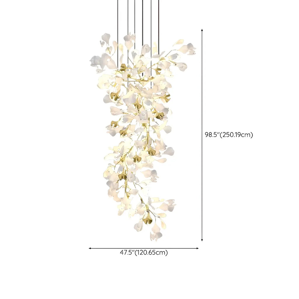 Elegant Leaf Shape Ceramics Golden Spiral Stairwell Chandelier