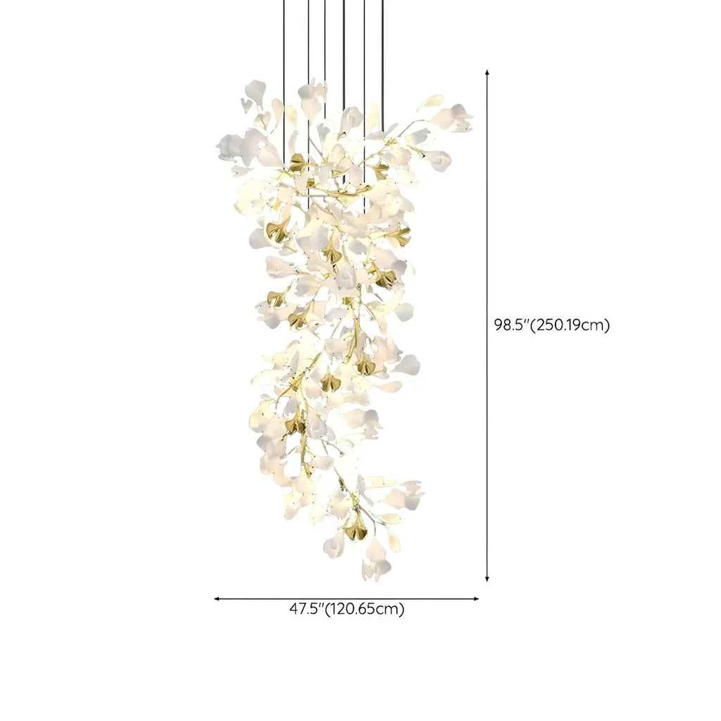 Elegant Leaf Shape Ceramics Golden Spiral Stairwell Chandelier