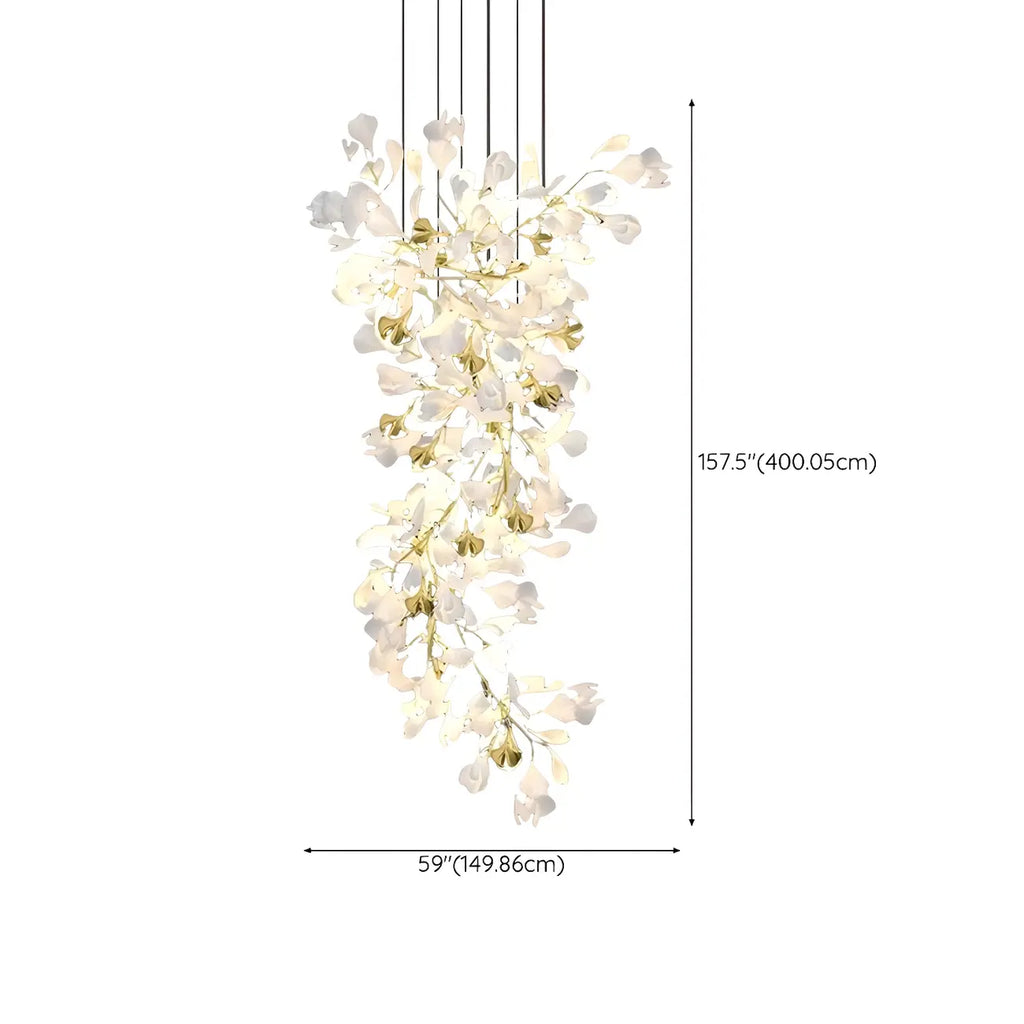 Elegant Leaf Shape Ceramics Golden Spiral Stairwell Chandelier