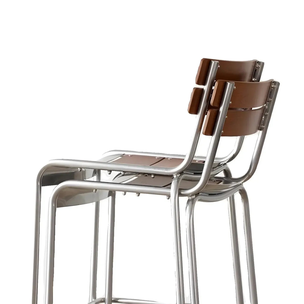 Modern Metal Frame Sleek Wood Back Stackable Bar Stool