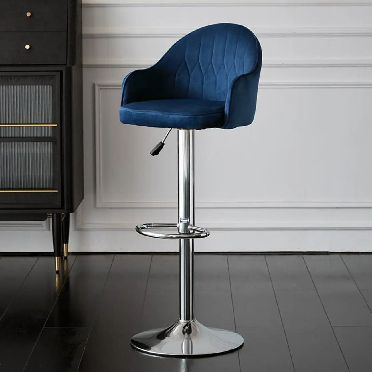 Swivel Upholstered Adjustable Height Home Armed Barstool with Metal Base