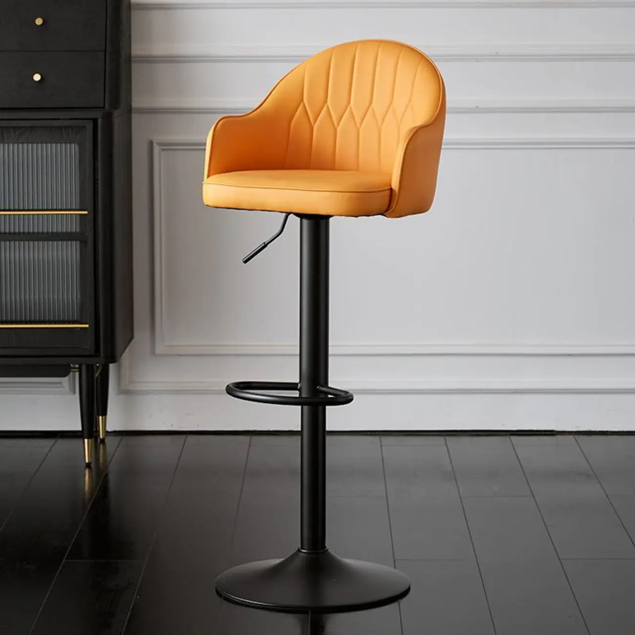 Swivel Upholstered Adjustable Height Home Armed Barstool with Metal Base