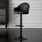 Swivel Upholstered Adjustable Height Home Armed Barstool with Metal Base