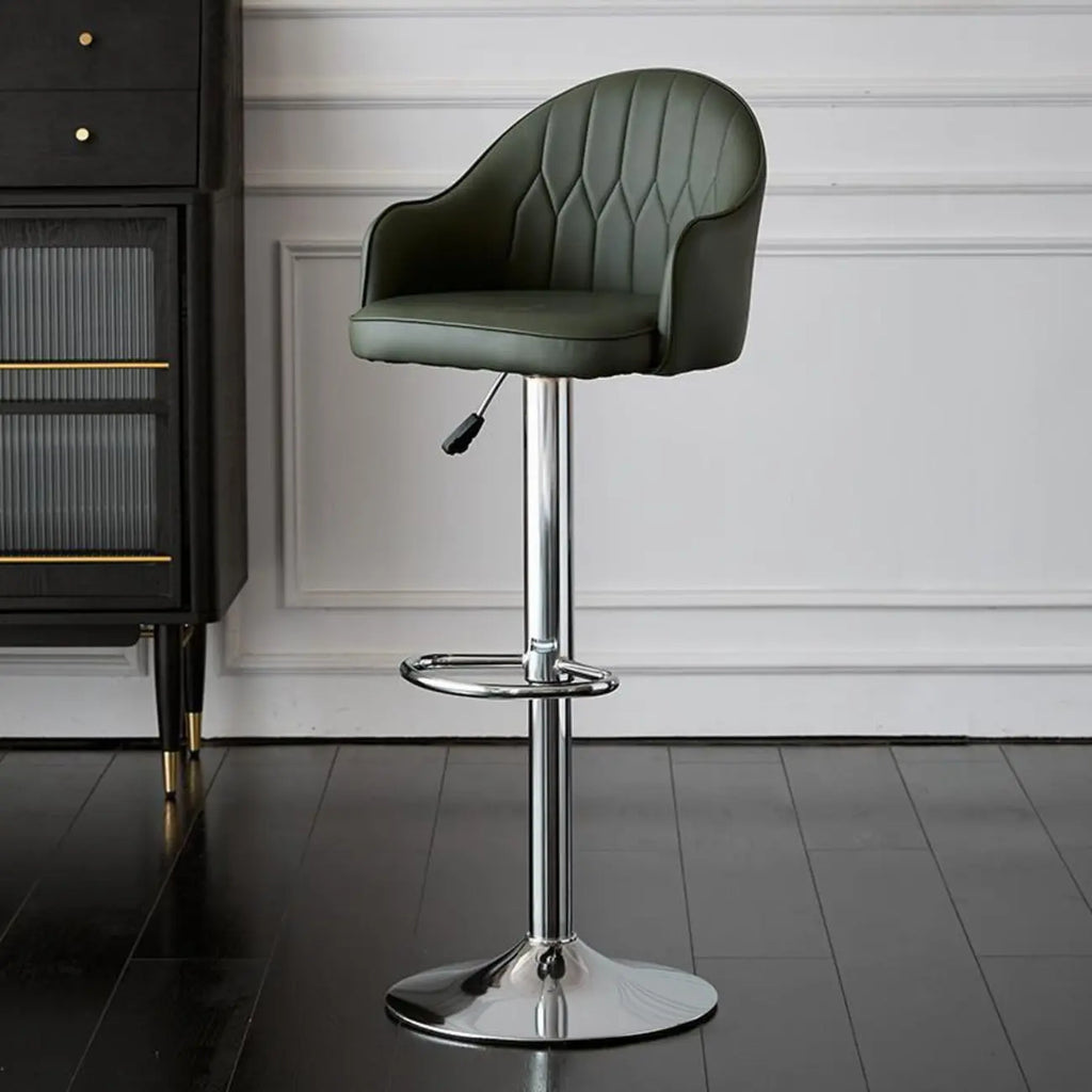 Swivel Upholstered Adjustable Height Home Armed Barstool with Metal Base