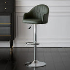 Swivel Upholstered Adjustable Height Home Armed Barstool with Metal Base