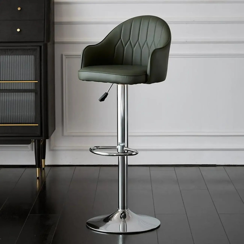 Swivel Upholstered Adjustable Height Home Armed Barstool with Metal Base