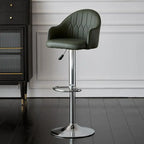 Swivel Upholstered Adjustable Height Home Armed Barstool with Metal Base