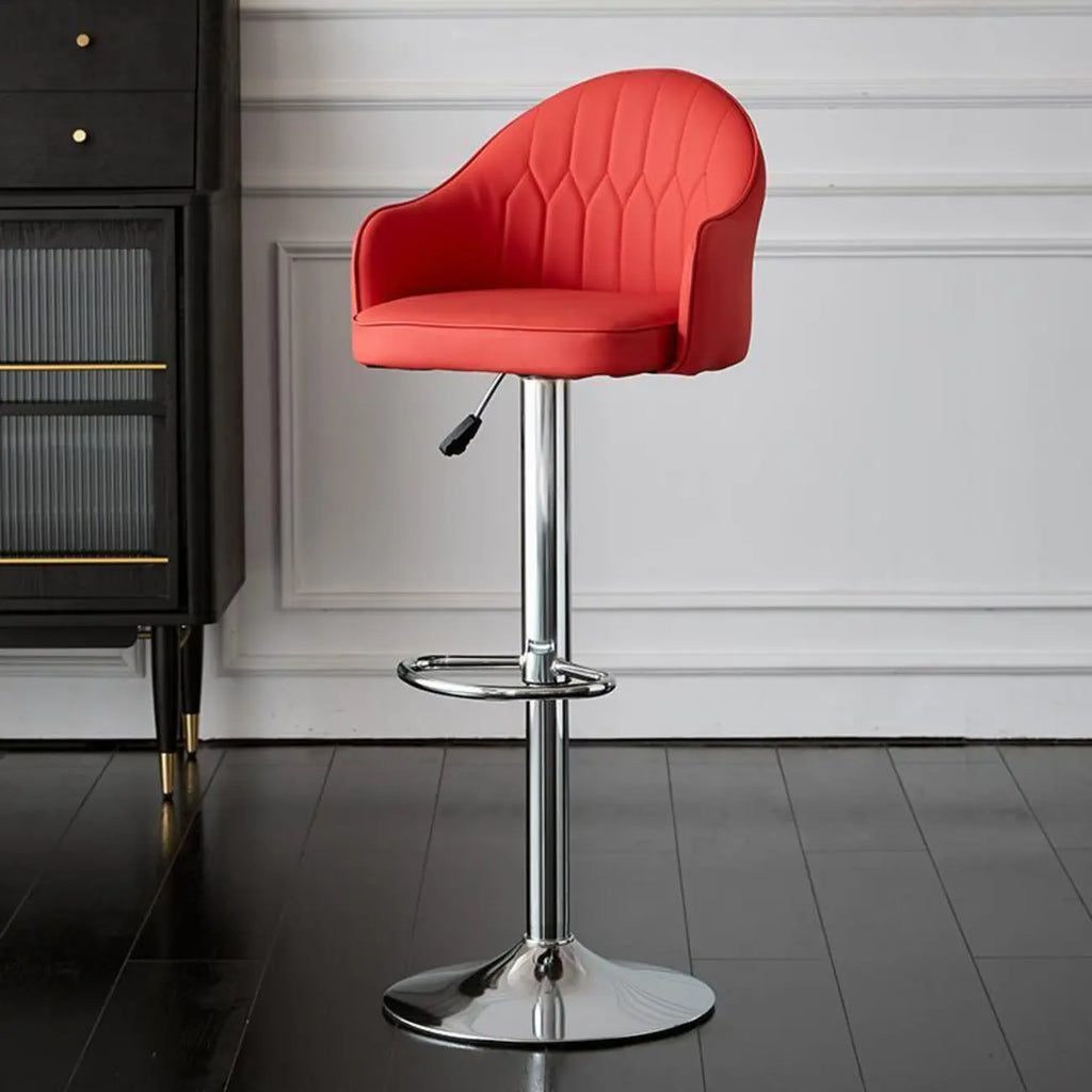 Swivel Upholstered Adjustable Height Home Armed Barstool with Metal Base