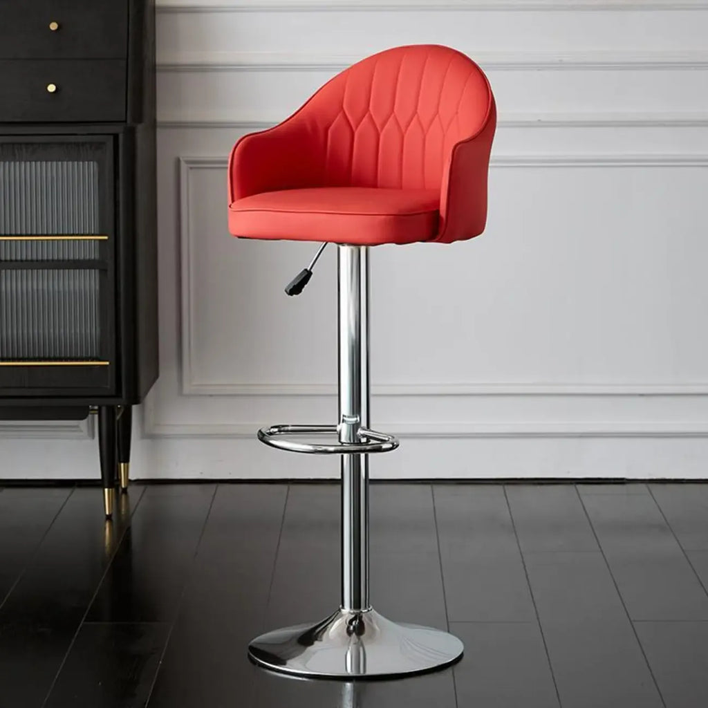 Swivel Upholstered Adjustable Height Home Armed Barstool with Metal Base