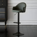Swivel Upholstered Adjustable Height Home Armed Barstool with Metal Base