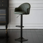 Swivel Upholstered Adjustable Height Home Armed Barstool with Metal Base