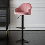 Swivel Upholstered Adjustable Height Home Armed Barstool with Metal Base