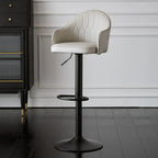 Swivel Upholstered Adjustable Height Home Armed Barstool with Metal Base