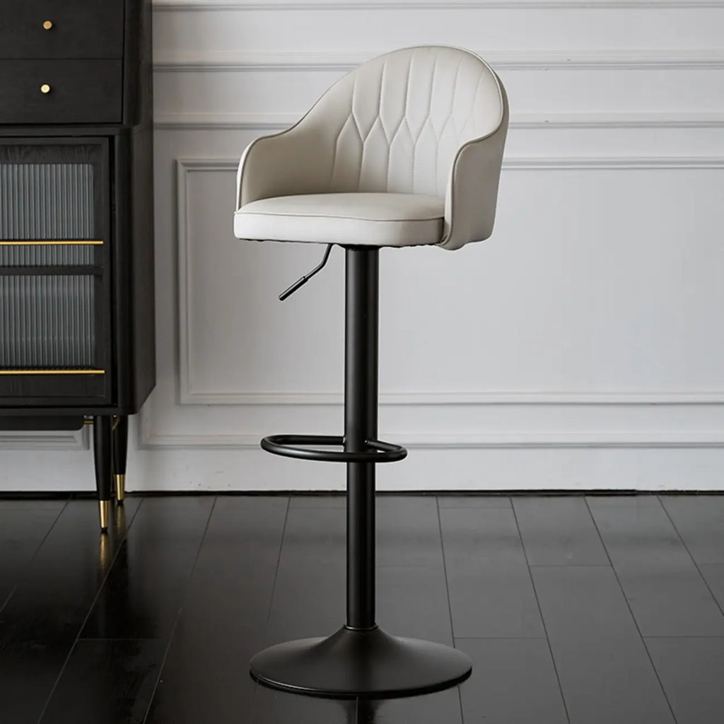 Swivel Upholstered Adjustable Height Home Armed Barstool with Metal Base