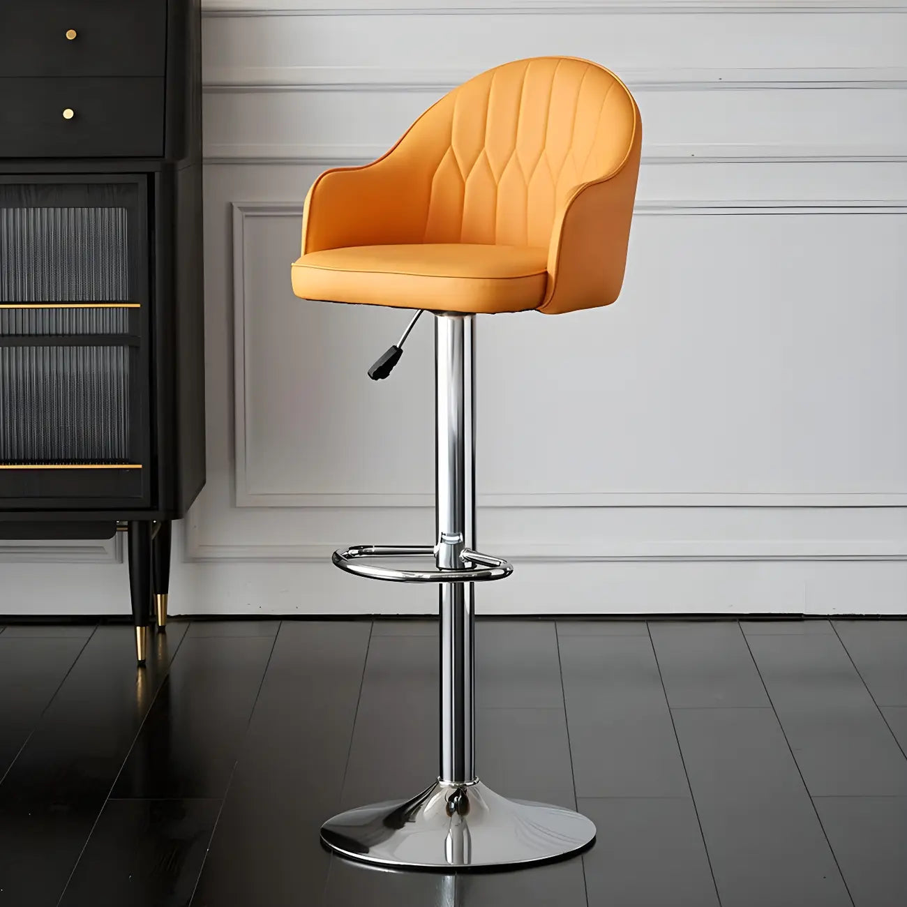 Swivel Upholstered Adjustable Height Home Armed Barstool with Metal Base