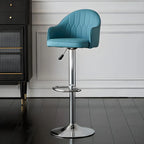 Swivel Upholstered Adjustable Height Home Armed Barstool with Metal Base