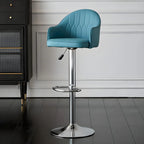 Swivel Upholstered Adjustable Height Home Armed Barstool with Metal Base