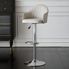 Swivel Upholstered Adjustable Height Home Armed Barstool with Metal Base