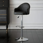 Swivel Upholstered Adjustable Height Home Armed Barstool with Metal Base