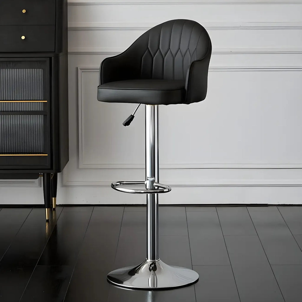 Swivel Upholstered Adjustable Height Home Armed Barstool with Metal Base